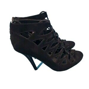 Chinese Laundry Sz  8 Caged Heel Bootie Z-Lady Black Lace & Zipped Nigh Out